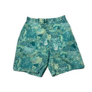 Lily Pulitzer L Shorts Cotton Mesh Lining Green Animal Zoo Print Active Casual